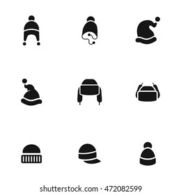 Hat vector icons. Simple illustration set of 9 hat elements, editable icons, can be used in logo, UI and web design
