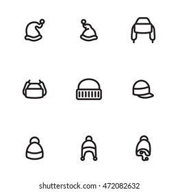 Hat vector icons. Simple illustration set of 9 hat elements, editable icons, can be used in logo, UI and web design