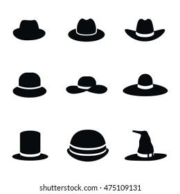 Iconos vectoriales de sombreros. Conjunto de ilustraciones simples de 9 elementos de sombrero, iconos editables, se pueden utilizar en el logotipo, la interfaz de usuario y el diseño web