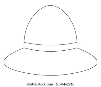 Hat. Vector illustration. Outline on an isolated white background. Doodle style. Sketch. Coloring book for children. A tourists headdress decorated with a ribbon. Sun protection. Idea for web design.