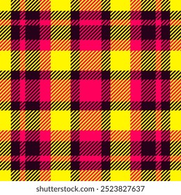 Hat vector seamless pattern, production background plaid check. Painting textile texture tartan fabric in bright and black colors palette.