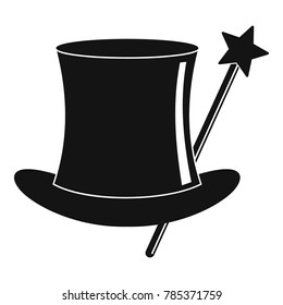 Hat with a wand icon. Simple illustration of hat with a wand vector icon for web.