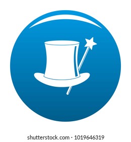 Hat with a wand icon vector blue circle isolated on white background 