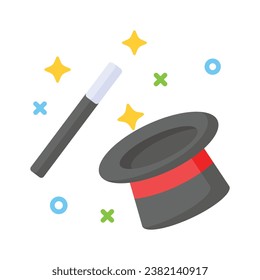 Hat and wand showing concept icon of magic hat, download this premium icon of magician hat