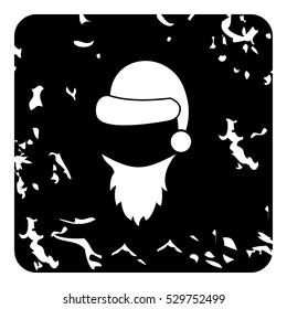 Hat and white beard of Santa Claus icon. Grunge illustration of hat and white beard of Santa Claus vector icon for web