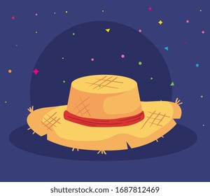 hat wicker with ribbon icons vector illustration design