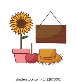 hat wicker with sunflower and icons
