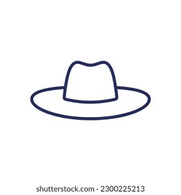 hat with wide brim line icon on white