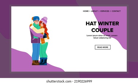 hat winter couple vector. young love, romantic girl, holiday vacation hat winter couple web flat cartoon illustration