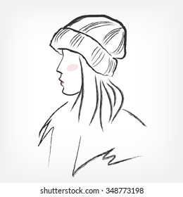 hat winter knitted vector girl illustration