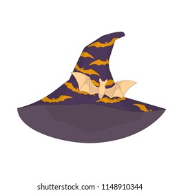 Hat of a witch with bats. Gold barrette of the bat.