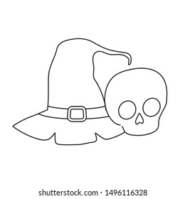 hat of witch halloween with skull