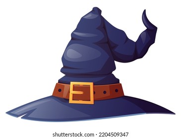 Hat of a witch, wizard on an isolated background. Cartoon vector illustration.