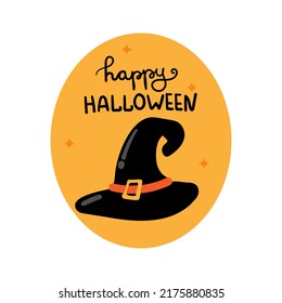 with hat with words Happy Halloween in oval frame