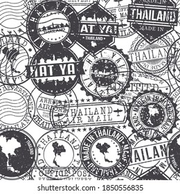 Hat Yai District, Songkhla, Thailand Pattern of Stamps. Travel Passport Stamps. Made In Product. Design Seals in Old Style Insignia Seamless. Icon Clip Art Vector Collection.