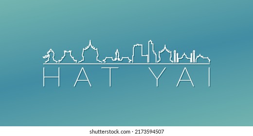 Hat Yai, Songkhla, Thailand Skyline Linear Design. Flat City Illustration Minimal Clip Art. Background Gradient Travel Vector Icon.