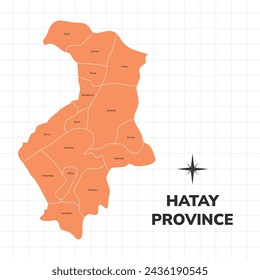 Hatay Province map illustration. Map of the province in Turkey