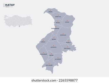 Hatay province map of Turkey.