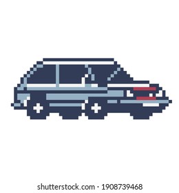 Hatch Back Car Vehicle Cartoon Chibi Cute In 8bit Pixel Art Style