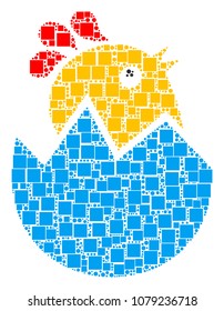 Hatch Chick mosaic icon of square shapes and spheric dots in variable sizes. Vector items are scattered into hatch chick mosaic design concept.