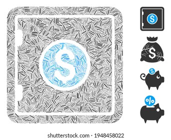 Icono de seguridad de la banca de comparación de tramas diseñado a partir de elementos estrechos en tamaños variables y tonos de color. Los elementos de trama irregular se componen en ilustraciones vectoriales abstractas como icono de seguridad bancaria.