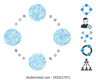 Hatch Collage based on circular relations icon. Mosaic vector circular relations is created with random hatch elements. Bonus icons are added.
