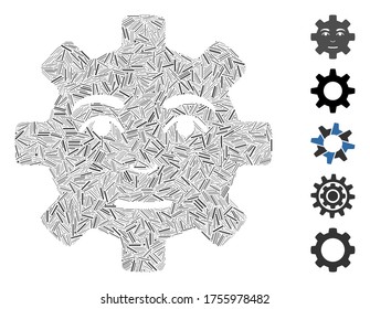 Hatch Collage based on service gear smile icon. Mosaic vector service gear smile is composed with scattered hatch items. Bonus icons are added.