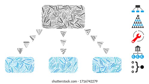 Hatch collage dotted scheme icon designed from thin items in variable sizes and color hues. Vector hatch items are combined into abstract mosaic dotted scheme icon. Bonus icons are placed.