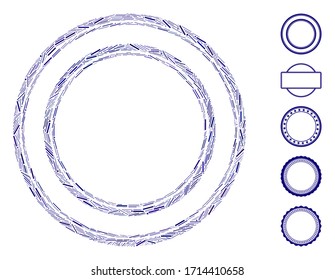 Hatch Collage Doppelkreis-Symbol aus dünnen Elementen in verschiedenen Größen und Farben entworfen. Vektorillustration Luch Elemente sind in abstrakte Collage Doppelkreis Bildzeichen.