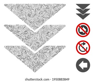 Hatch collage downloads direction icon constructed from straight items in variable sizes and color hues. Irregular hatch items are organized into abstract vector mosaic downloads direction icon.