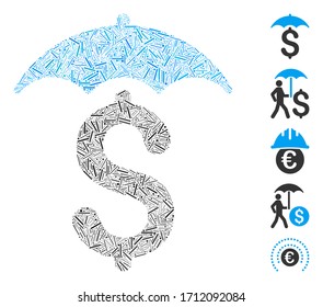 Hatch collage financial roof icon designed from narrow items in various sizes and color hues. Vector hatch items are organized into abstract collage financial roof icon. Bonus pictograms are placed.