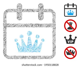 Hatch collage king day icon designed from straight items in variable sizes and color hues. Irregular hatch items are grouped into abstract vector mosaic king day icon. Bonus icons are placed.