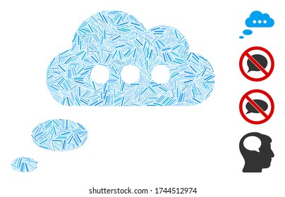 Hatch Collage Opinion Cloud Icon entworfen aus dünnen Elementen in verschiedenen Größen und Farbtönen. Unregelmäßige Lukenelemente werden in abstrakte Vektorcollage Opinion Cloud Icon zusammengesetzt.