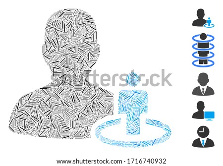Hatch collage portal moderator icon united from straight items in variable sizes and color hues. Vector hatch items are united into abstract collage portal moderator icon. Bonus pictograms are added.