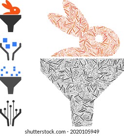 Hatch collage rabbit puree funnel icon designed from straight items in random sizes and color hues. Linear items are grouped into abstract vector collage rabbit puree funnel icon.
