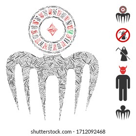 Hatch collage roulette spectre monster icon organized from straight items in different sizes and color hues. Vector hatch items are composed into abstract collage roulette spectre monster icon.