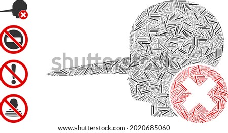 Hatch collage stop fake icon organized from thin elements in variable sizes and color hues. Irregular hatch elements are organized into abstract vector illustration stop fake icon.