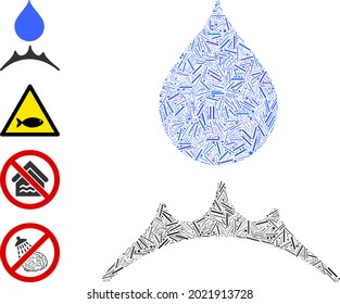 Hatch collage water resistent icon united from narrow items in different sizes and color hues. Irregular hatch items are united into abstract vector illustration water resistent icon.