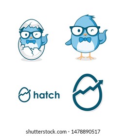 Hatch Egg Business Logo Design Template With Cute Bird Caracter