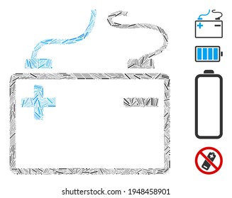 Hatch mosaic accumulator icon united from narrow items in different sizes and color hues. Lines items are united into abstract vector collage accumulator icon. Bonus icons are added.