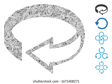Hatch Mosaic based on 3d rotation icon. Mosaic vector 3d rotation is created with random hatch dots. Bonus icons are added.