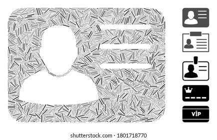 Colocar mosaico basado en el icono de la tarjeta de cuenta. La tarjeta de cuenta de vector mosaico está diseñada con elementos de trama aleatoria. Se agregan iconos de bonificación.