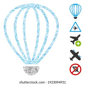 Hatch Mosaic based on aerostat icon. Mosaic vector aerostat is designed with scattered hatch items. Bonus icons are added.