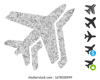 Mosaico de escote basado en el icono de las aerolíneas. Las aerolíneas vectoriales de mosaico están diseñadas con elementos de escote aleatorios. Se agregan iconos de bonificación.