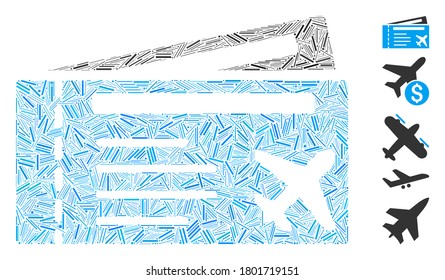 Hatch Mosaic basiert auf Flugtickets Symbol. Mosaikvvektorflugscheine werden mit willkürlichen Lukenpunkten gebildet. Bonussymbole werden hinzugefügt.