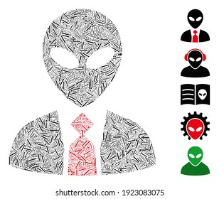 Hatch Mosaic based on alien boss icon. Mosaic vector alien boss is designed with scattered hatch elements. Bonus icons are added.