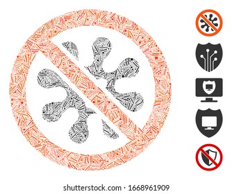 Hatch Mosaic based on antivirus icon. Mosaic vector antivirus is created with randomized hatch spots. Bonus icons are added.