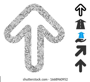 Hatch Mosaic based on up arrow icon. Mosaic vector up arrow is created with scattered hatch items. Bonus icons are added.