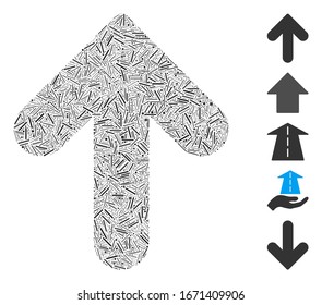 Hatch Mosaic based on arrow up icon. Mosaic vector arrow up is created with random hatch dots. Bonus icons are added.