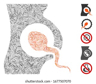 Hatch Mosaic based on artificial insemination icon. Mosaic vector artificial insemination is composed with randomized hatch dots. Bonus icons are added.